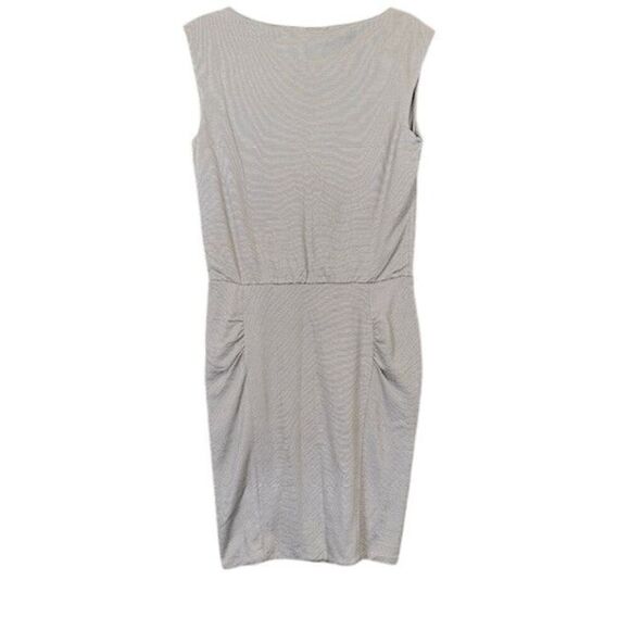 Athleta Micro Striped Westwood Dress Taupe White Ruched Sleeveless Oversized XS - Picture 5 of 11